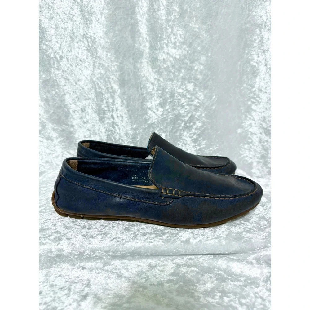 Born Mens Size 10 Navy Blue Soft Leather Driving Loafers Moc Toe Slip On Shoes